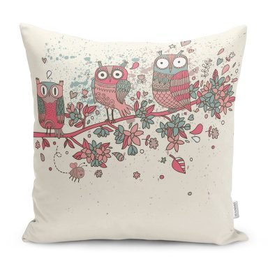 Modern Baykuş Desen Dijital Baskılı Dekoratif Yastık Kırlent Kılıfı - K147