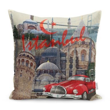 Modern İstanbul Desen Dijital Baskılı Dekoratif Yastık Kırlent Kılıfı - K157