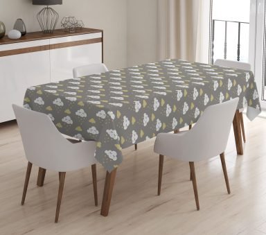 Modern Bulut Desenli Dijital Baskılı 3D Masa Örtüsü