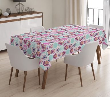 Geometrik Desenli Dijital Baskılı 3D Masa Örtüsü