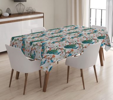 Modern Kuş Desenli Dijital Baskılı 3D Masa Örtüsü