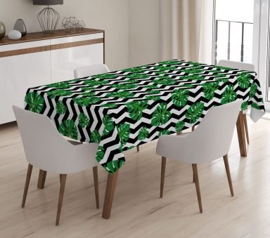 Modern Yaprak Desenli Dijital Baskılı 3D Masa Örtüsü