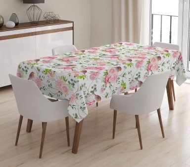Modern Kuş Desenli Dijital Baskılı 3D Masa Örtüsü