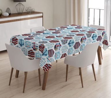 Geometrik Desenli Dijital Baskılı 3D Masa Örtüsü