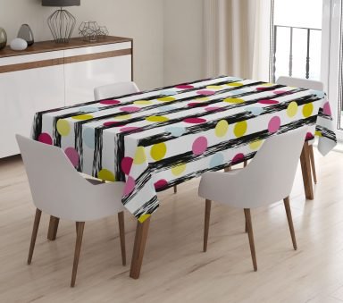 Geometrik Desenli Dijital Baskılı 3D Masa Örtüsü