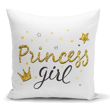 Prıncess Gırl Yazı Desenli Dijital Modern Yastık Kılıfı