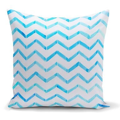 Modern Mavi Zigzag Desenli Dijital Baskılı Kırlent Kılıfı