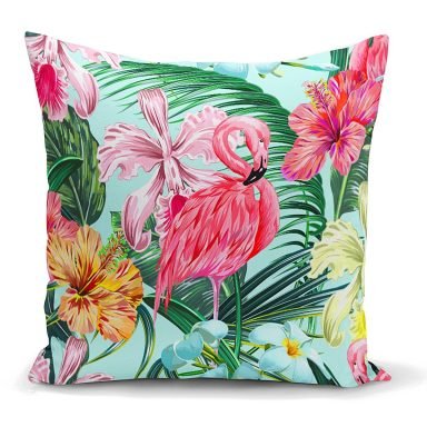 Yalnız Flamingo Motifli Dijital Baskılı Yastık Kırlent Kılıfı