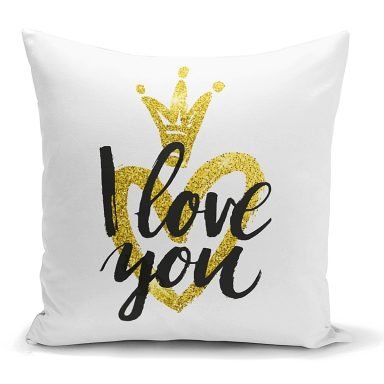 I Love You Motifli Dijital Baskılı Yastık Kırlent Kılıfı
