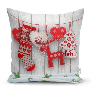 Yılbaşı Temalı Dijital Baskılı 3 D Yastık Kırlent Kılıfı