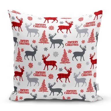 Yılbaşı Geyik ve Ağaçlar Temalı Dekoratif Yastık Kırlent Kılıfı