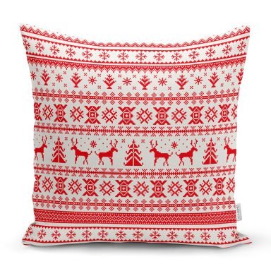 Ekose Dokuma Desenli Yılbaşı Temalı Yastık Kırlent Kılıfı