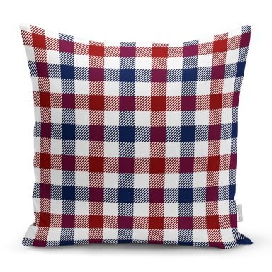 Bordo Lacivert Ekose Desenli Dekoratif Yastık Kırlent Kılıfı