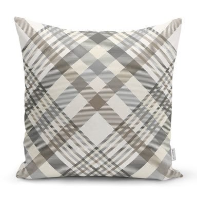 Gri Krem Ekose Desenli Dijital Baskılı Dekoratif Yastık Kırlent Kılıfı
