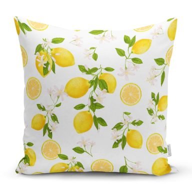 Limon Desenli İlkbahar Renkleri Dijital Baksılı Yastık Kırlent Kılıfı
