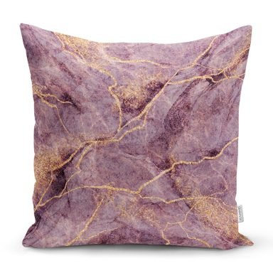 Altın Yaldızlı Mermer Desenli Dijital Baskılı Yastık Kırlent Kılıfı