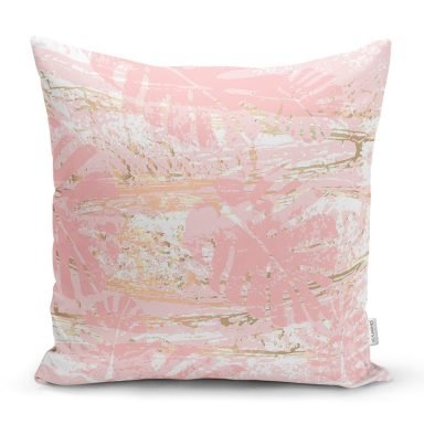 Palmiye Desenli Mermer Zeminli Dekoratif Yastık Kırlent Kılıfı