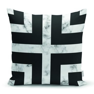 Mermer Zeminli Siyah Geometrik Desenli Modern Yastık Kırlent Kılıfı