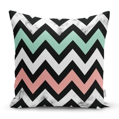 Pembe Mavi Geometrik Mermer Zeminli Dijital Baskılı Yastık Kırlent Kılıfı