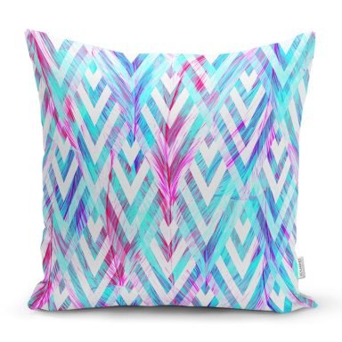 Geometrik Zeminde Tüy Desenli Modern Yastık Kırlent Kılıfı