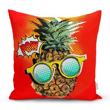 Kırmızı Zemin Ananas Desenli Dekoratif Yastık Kırlent Kılıfı