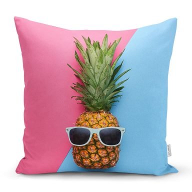 Mavi Pembe Ananas Desenli Modern Yastık Kırlent Kılıfı