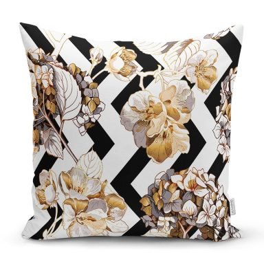 Zigzag Zeminde Çiçekler Temalı Modern Yastık Kırlent Kılıfı