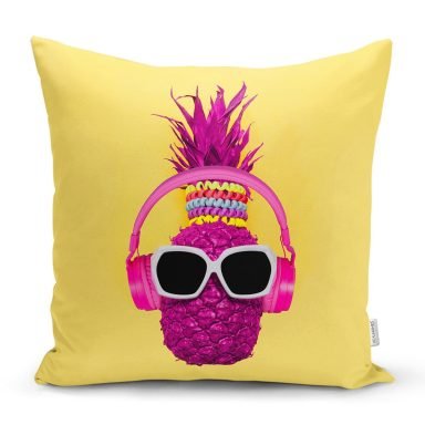 Sarı Zeminde Pembe Ananas Modern Tasarımlı Yastık Kırlent Kılıfı