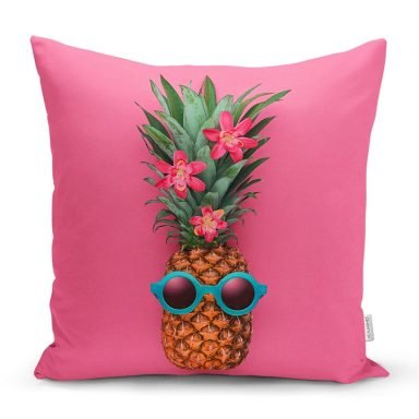 Fuşya Zeminli Ananas Desenli Modern Yastık Kırlent Kılıfı