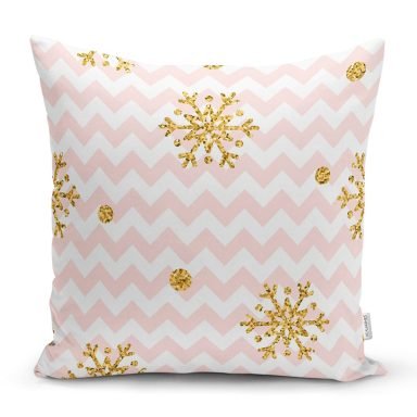 Zigzag Pudra Zeminli Altın Detaylı Modern Yastık Kırlent Kılıfı