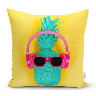 Sarı Zeminli Ananas Detaylı Modern Yastık Kırlent Kılıfı