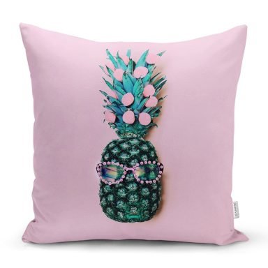 Pembe Zeminde 3D Ananas Temalı Modern Yastık Kırlent Kılıfı