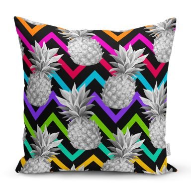 Siyah Zigzag Temalı Ananas Desenli Modern Yastık Kırlent Kılıfı