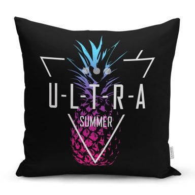 Siyah Zeminli Ultra Summer Tasarımlı Modern Yastık Kırlent Kılıfı