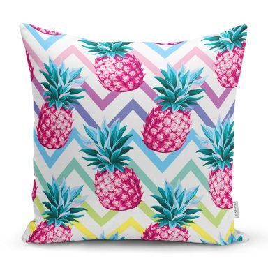 Renkli Zigzag Desenli Ananaslar Modern Tasarımlı Yastık Kırlent Kılıfı