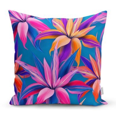 Mavi Zeminli Yapraklar Özel Tasarımlı Yastık Kırlent Kılıfı