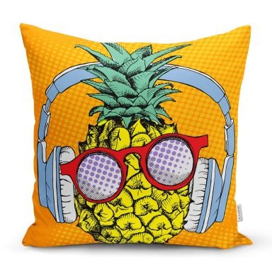 Turuncu Zeminde Summer Ananas Tasarımlı Yastık Kırlent Kılıfı
