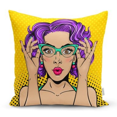 Sarı Puanlı Popart Desenli Dekoratif Yastık Kırlent Kılıfı