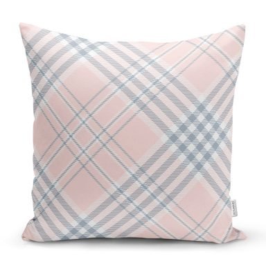 Pembe Zeminli Ekose Desenli Özel Tasarım Yastık Kırlent Kılıfı