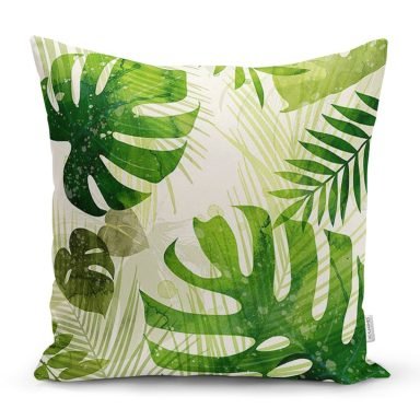 Ekru Zeminde Amazon Yaprakları Özel Tasarım Yastık Kırlent Kılıfı