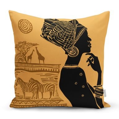 African Etnik Tasarım Dijital Baskılı Dekoratif Yastık Kırlent Kılıfı