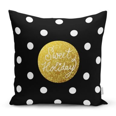 Siyah Zeminde Sweet Holiday Tasarımlı Dijital Baskılı Yastık Kırlent Kılıfı