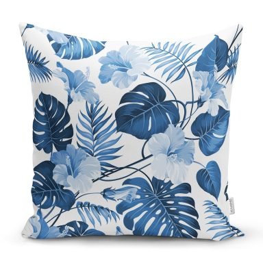 Mavi Amazon Yaprakları Özel Tasarımlı Dekoratif Yastık Kırlent Kılıfı