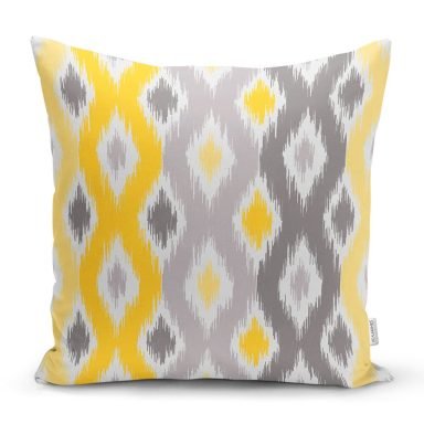 Sarı Gri Zigzag Desenli Modern Tasarımlı Dekoratif Yastık Kırlent Kılıfı