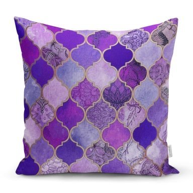 Mor Renkli Ogea Desenli Özel Tasarım Dekoratif Yastık Kırlent Kılıfı