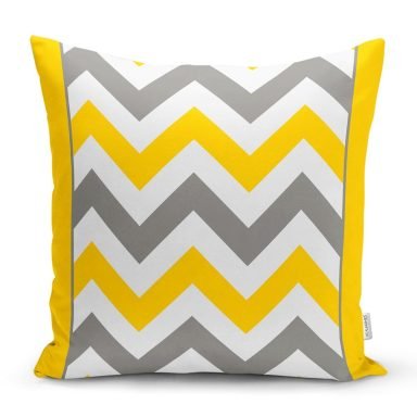 Sarı Gri Zigzag Desenli Dijital Baskılı Yastık Kırlent Kılıfı