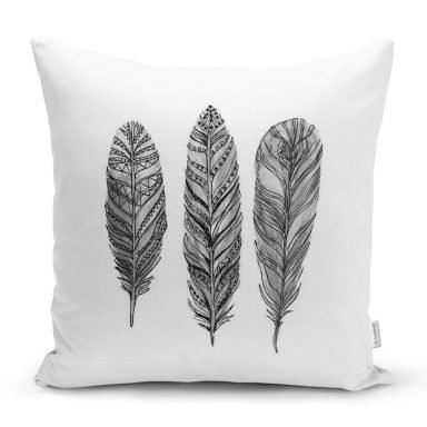 Karakalem Tüy Desenli Dikital Baskılı Modern Yastık Kırlent Kılıfı