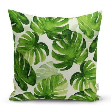 Suluboya Zambak Yaprakları Çizimli Özel Tasarım Yastık Kırlent Kılıfı