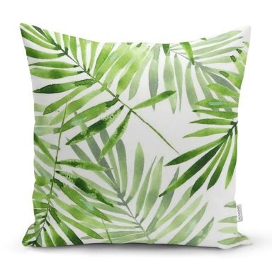 Suluboya İnce Yapraklar Modern Tasarımlı Dekoratif Yastık Kırlent Kılıfı