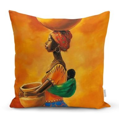 Turuncu Afrikan Women Tasarımlı Dijital Baskılı Yastık Kırlent Kılıfı
